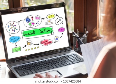 Laptop Screen Showing Social Selling Concept