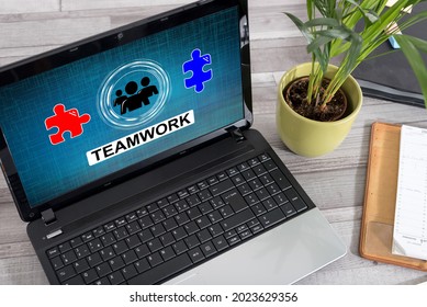 Laptop screen with teamwork concept