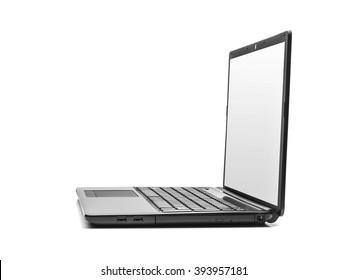 Laptop Side View Isolated On White Background.