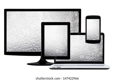 Laptop, Tablet, Tv And Phone Isolated In White