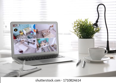 Laptop with view from CCTV cameras. Home security system