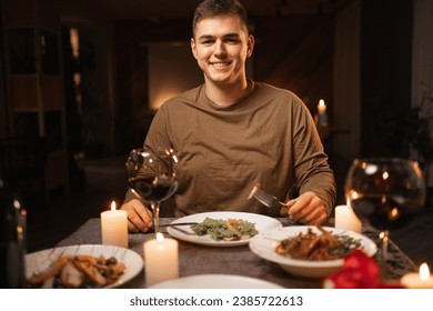 Laptop webcam point of view shot of a man's head. Online electronic dating, video calls by phone or computer, remote chat with friends, conversation, valentine's day concept - Powered by Shutterstock