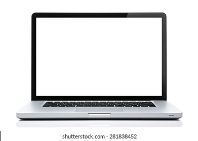 Laptop White Screen On Isolated White.  Reflex Light On Screen 