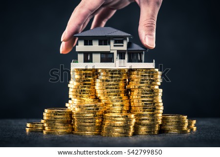 A large amount of money and house model