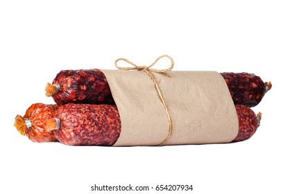 A Large Assortment Of Salami Isolated