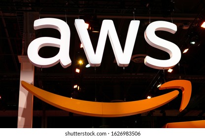 Large AWS Sign. Amazon Web Services (AWS) Is A Subsidiary Of Amazon That Provides On-demand Cloud Computing Platforms For Its Customers - Las Vegas, Nevada, USA - December 3, 2019