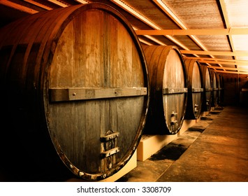 Large Barrels At A Winery In South Australia