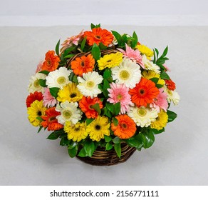 Large Basket Of Brightly Colored Gerberas. Birthday Gift.