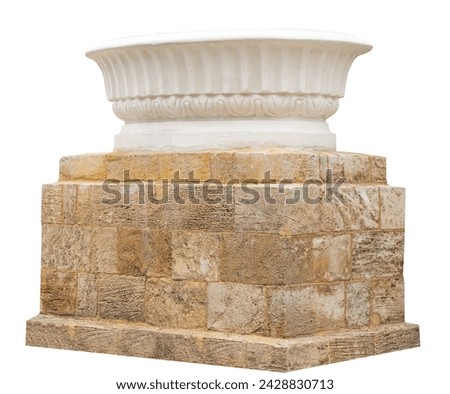 large beautiful stone vase on white background