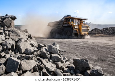 Large Belaz Truck In Coal Mine, Coal Transportation