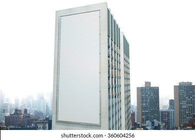 Large Billboard On The Wall Of A Building In The Background Of The City, Mock Up