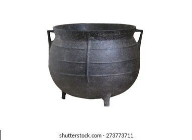 A Large Black Iron Traditional Cooking Cauldron.