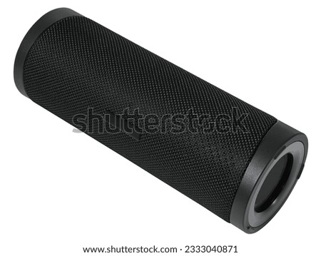 Large black musical wireless speaker, isolated on white background.