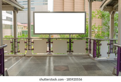 Large Blank Billboard On Overpass With City View Background.