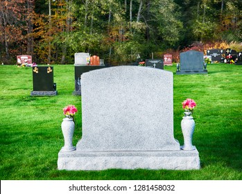 Large Blank Tombstone In Cemetery