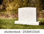 Large blank tombstone in cemetery is ready for a message.