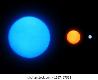 Large Blue Star, A Yellow Sun-like Star And A White Dwarf On A Black Background.