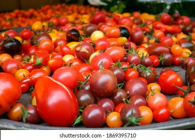 Large bowl of multicolored cherry tomatoes