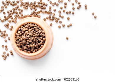 Large Bowl Of Pet - Dog Food Spilling On White Background Top View Mockup