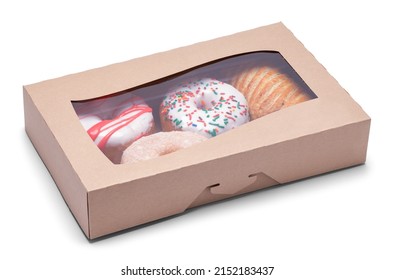 Large Box Of Doughnuts Cut Out On White.