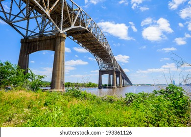 Large Bridge On Interstate Ten Over The Gulf Coast Area Between Louisiana And Texas.