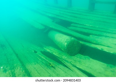Large broken sailing mast of the Bermuda shipwreck in the Alger Underwater Preserve in Lake Superior - Shutterstock ID 2094831403