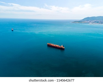 Large Bulk Carrier In The Sea, Aerial View.