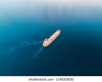 Large Bulk Carrier In The Sea, Aerial View.