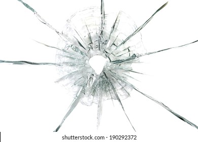 large bullet hole in glass abstract background
