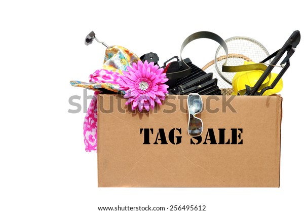 Large Cardboard Box Filled Yard Sale Stock Image Download Now