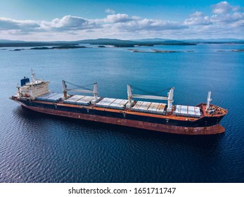 Large Cargo Ship In The White Sea Aerial View