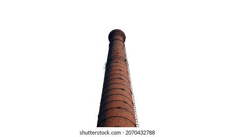 A Large Chimney In An Old Factory. Smoke Stack An Old Brick Chimney On A White Background