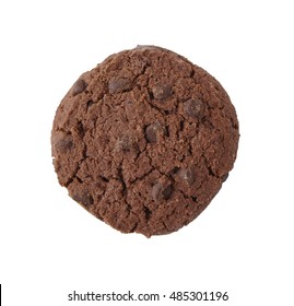 A Large Chocolate Chip Cookie Isolated On A White Background