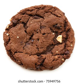 Large Chocolate Fudge Cookie, Isolated On White. Overhead View.