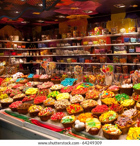 Large choice of sweets in a candy shop