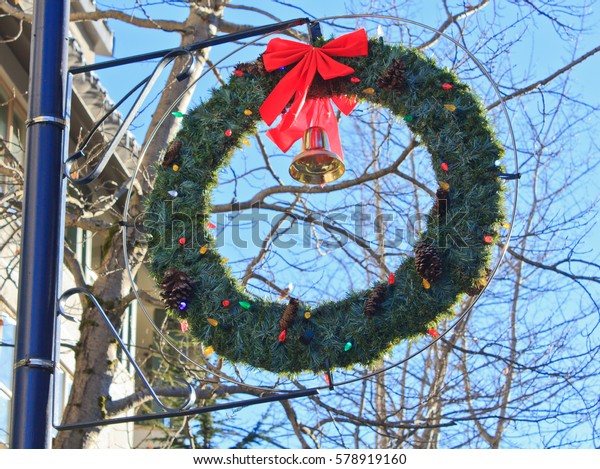 Large Christmas Wreath Decorated Red Bow Stock Photo Edit Now