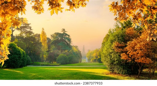 Large city park in autumn in Milan, Italy. Sempione Park near Sforzesco Castle. - Powered by Shutterstock