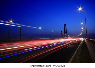 Large City Road Night Scene, Night Car Rainbow Light Trails