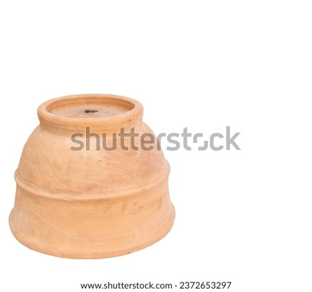 Large clay pot upside down isolated on white background