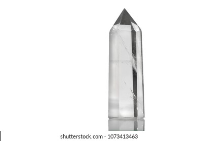 Large Clear Pure Transparent Great Royal Crystal Of Quartz Chalcedony On Isolated White Background Close Up