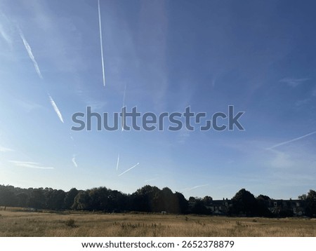 large cloudless sky with whisps of plane fumes