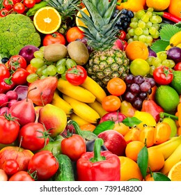Large collection fruits and vegetables. Healthy foods. Top view - Shutterstock ID 739148200
