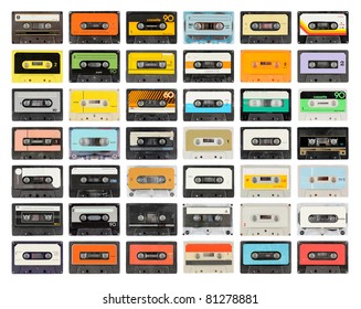 a large collection of retro cassette tapes places in a grid