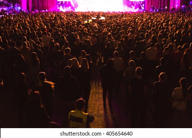 Large Concert Hall Filled With Spectators Before The Stage.