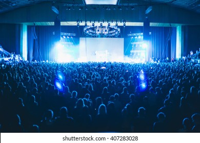 Large Concert Hall Filled With Spectators Before The Stage.