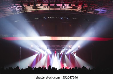 Large Concert Hall Filled With Spectators Before The Stage.