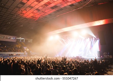 Large Concert Hall Filled With Spectators Before The Stage.