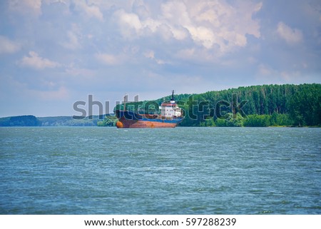Large container ship in Danube Delta