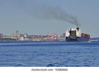 large container ship entering Halifax Harbor, Halifax Nova Scotia Canada