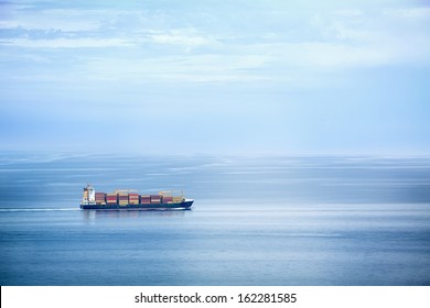 Large Container Ship In The Open Sea